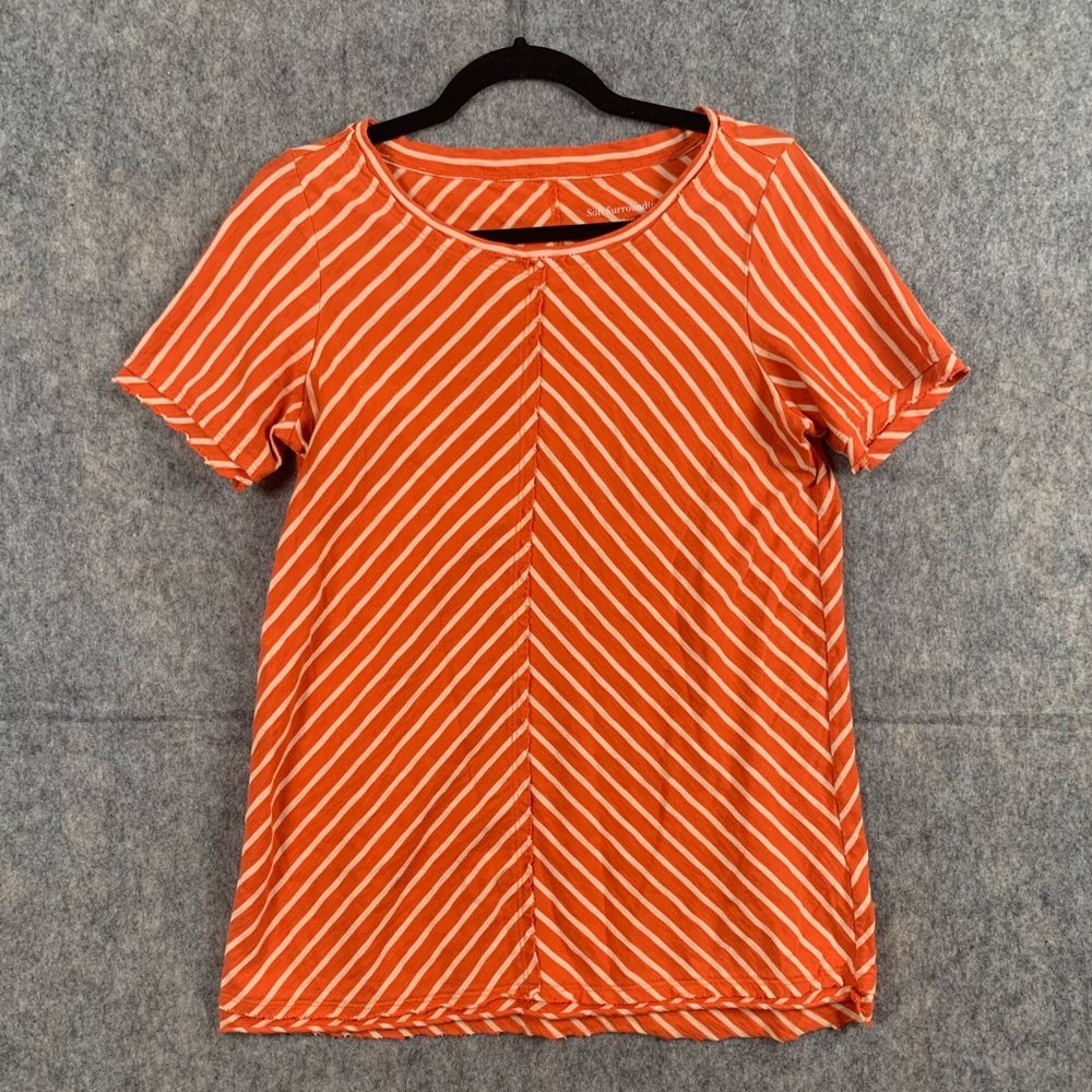 Soft Surroundings Leslie Short Sleeve Women Sz XS Pima Cotton Striped Top Orange